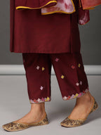Naqsh Embroidered Art Silk Kurta Set with Tie-Dye Dupatta
