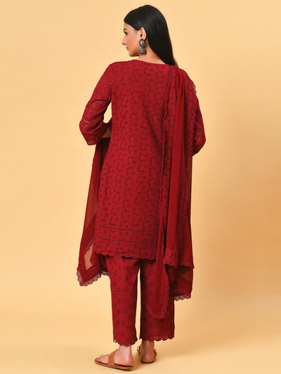 Shine with Wine cotton Schiffly kurta pant and dupatta