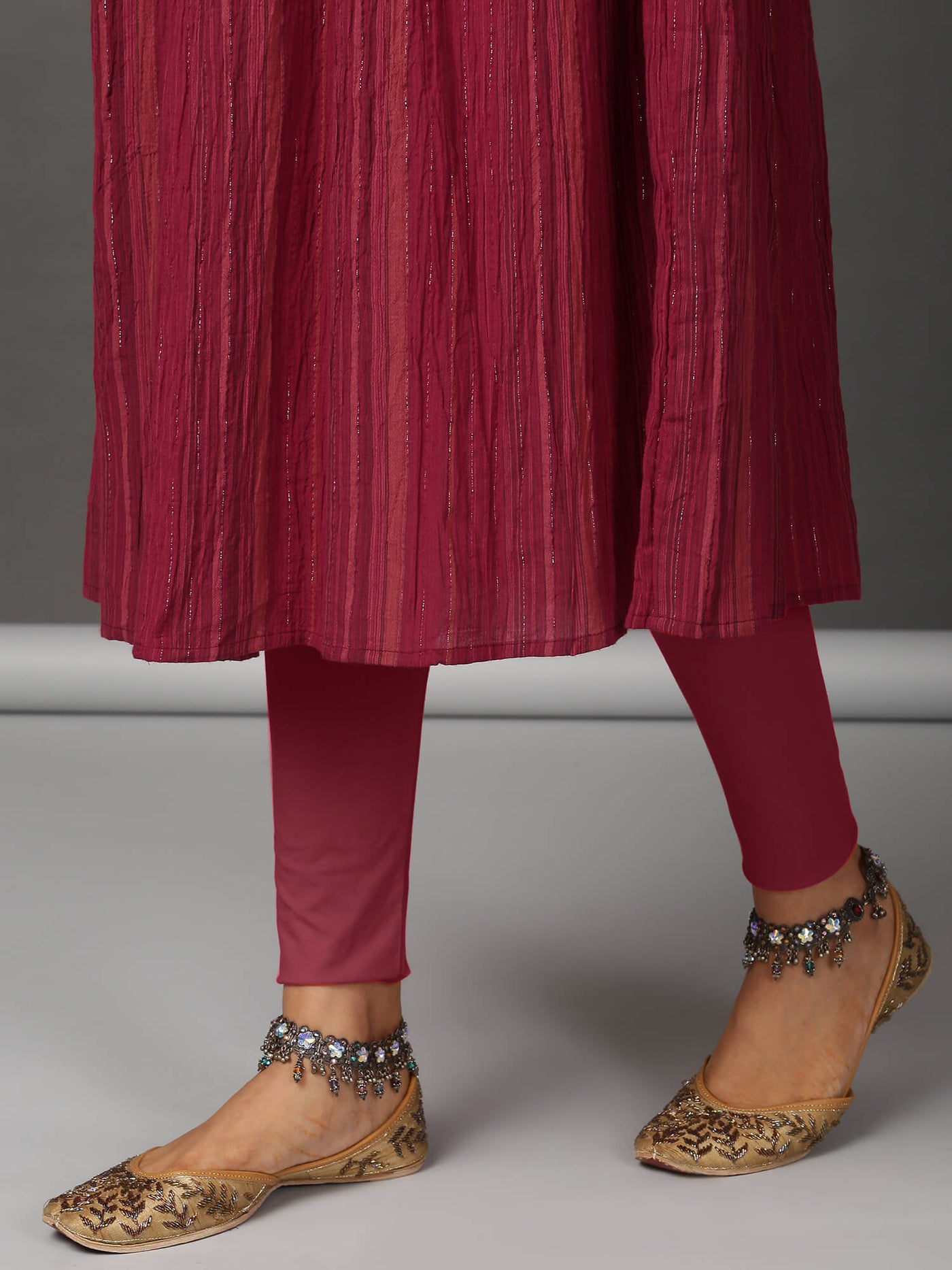 Deep Red Crinkled Kurta Churidaar Set