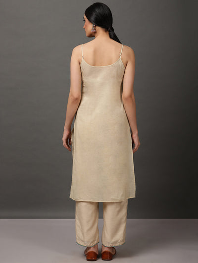 Beige Ecru Chanderi Kurta And Pant With Dupatta & Camisole