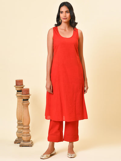 Radiant red and gold cotton kurta and pant with georgette dupatta