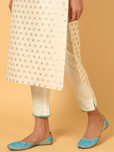 Classy White Chanderi Kurta Pant and Dupatta set
