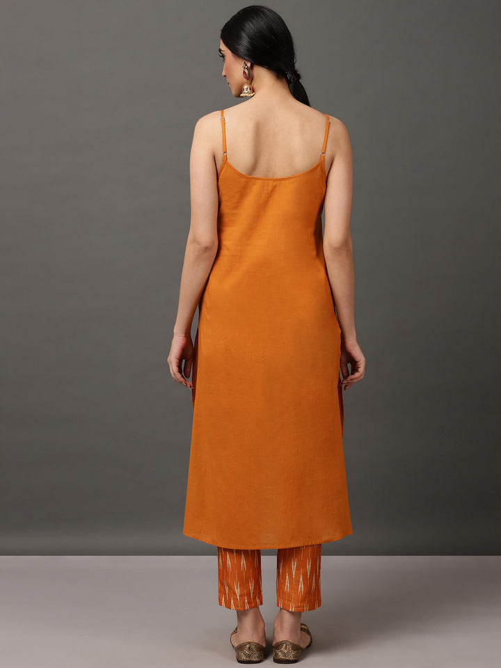 Mustard Ikat A Line Kurta And Pant With Dupatta & Camisole