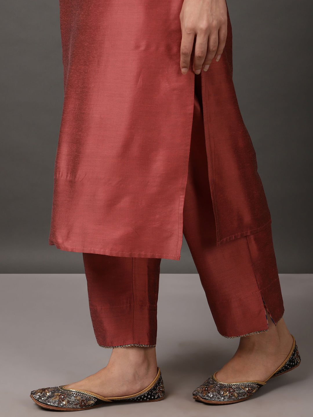 Pink Melange Kurta & Pant With Dupatta
