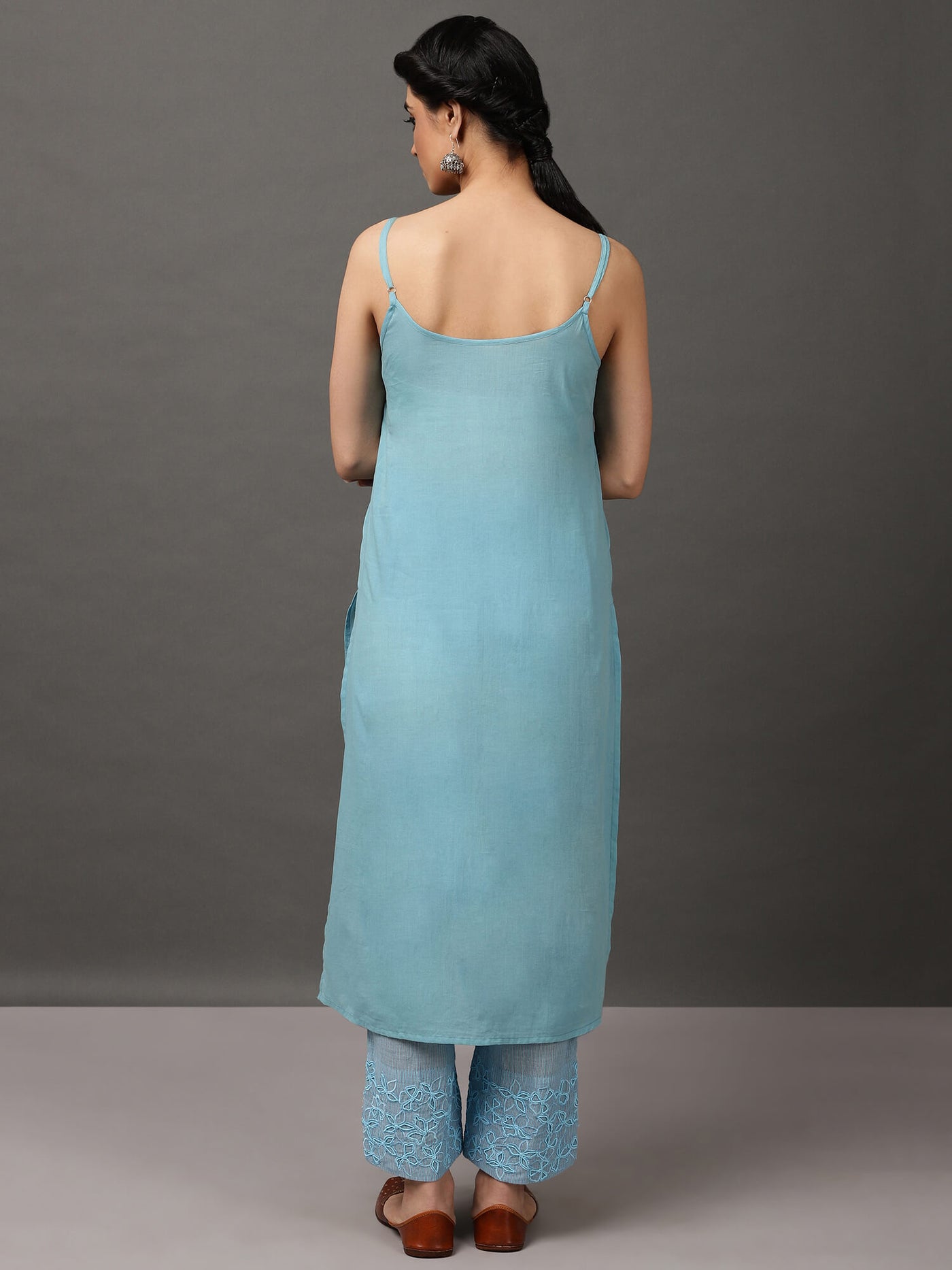Light Blue Colour Kurta With Hand Embroidery Pant & Camisole