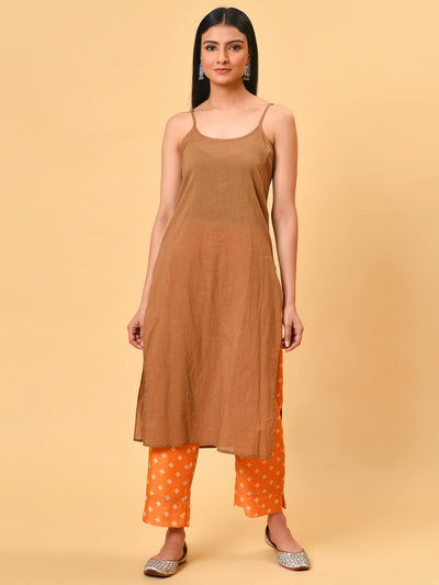 Celebrate in the Indian biscuit coloured printed chanderi Kurta, Pant and dupatta