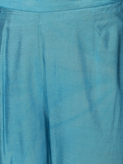 Blue Art Silk Kurta, Pants & Dupatta Set
