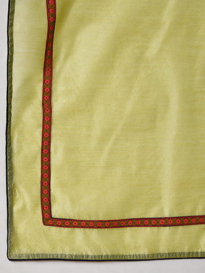 A Cherry black printed kurta with a black pant and Lime green chanderi dupatta