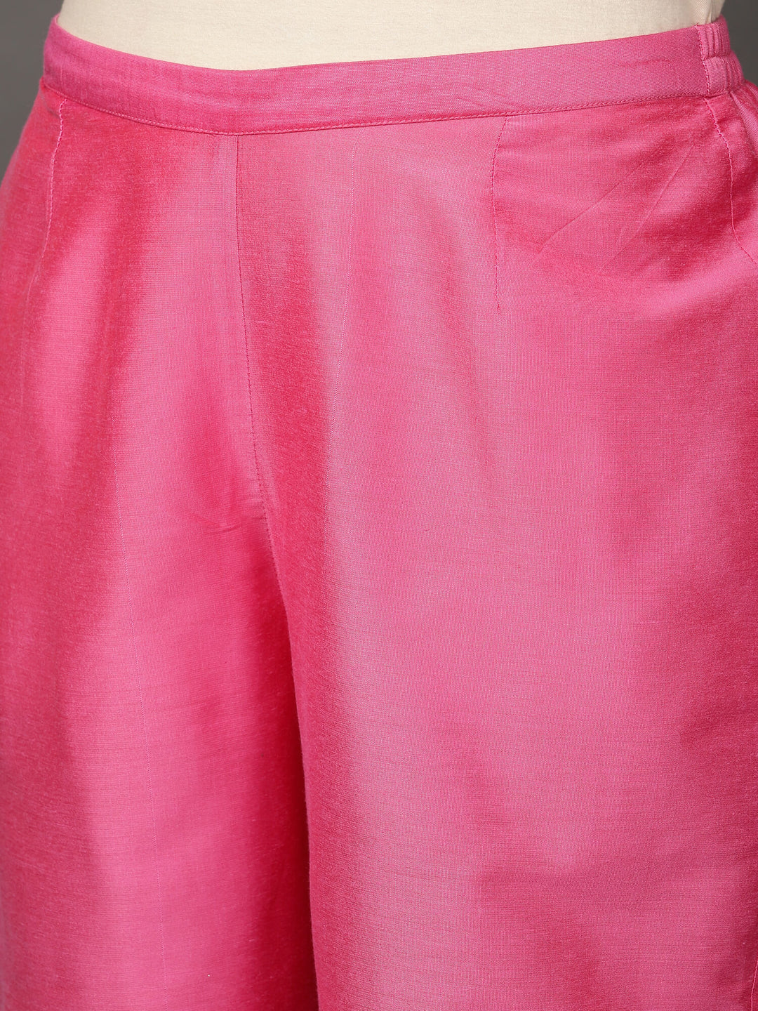 Pink Art Silk Kurta with pants and Olive Chanderi dupatta.