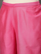 Pink Art Silk Kurta with pants and Olive Chanderi dupatta.