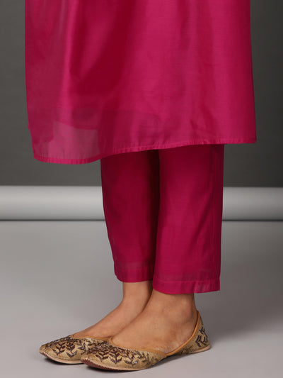 Fuchsia Pleated Chanderi Kurta & Pants Set