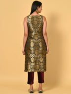 Vivid Black and Gold Kurta Pant and blazer set