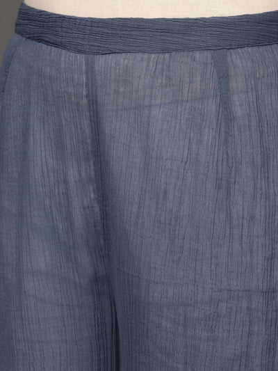 Blue Crinkled Kurta & Pants Set
