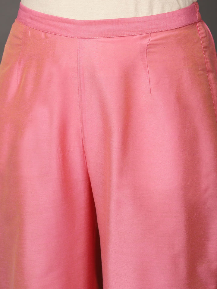 Pink Art Silk Kurta, Pants & Dupatta Set