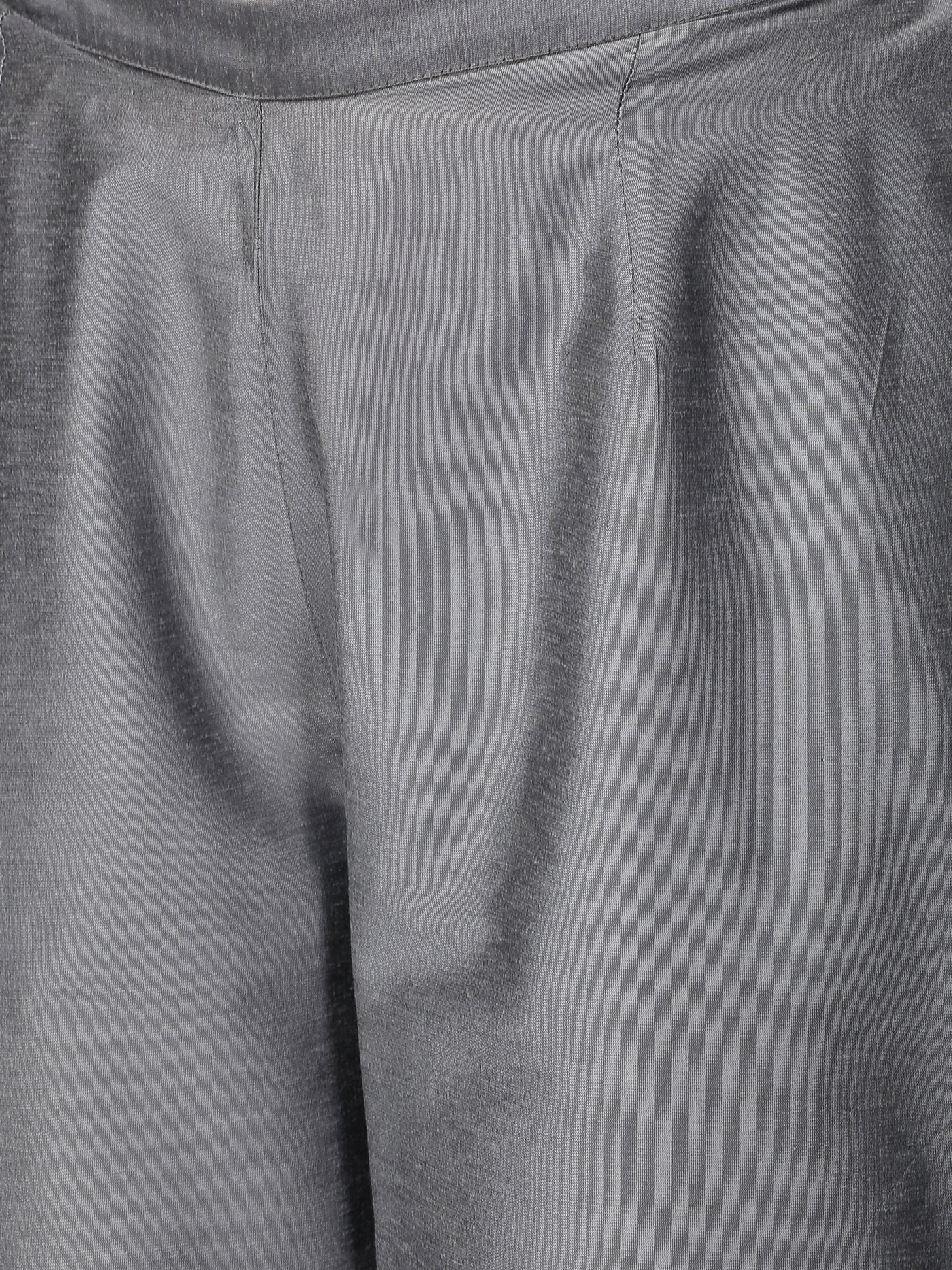 Grey Art Silk Kurta, Pants & Organza Dupatta Set