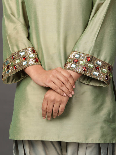 Green Short Kurta, Salwar Dupatta Set