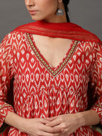 Ikat A-Line Kurta Set with Pant, Dupatta & Camisole
