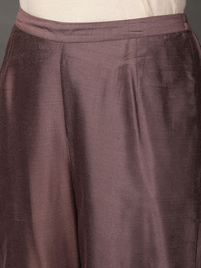Brown Art Silk Kurta, Pants & Dupatta Set
