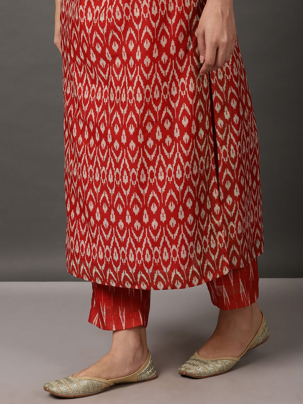 Ikat A-Line Kurta Set with Pant, Dupatta & Camisole