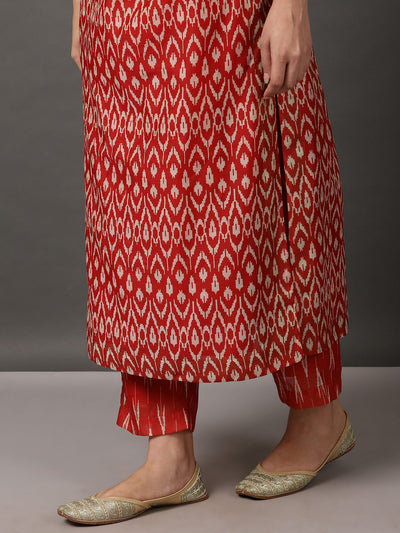 Maroon Ikat A Line Kurta And Pant With Dupatta & Camisole