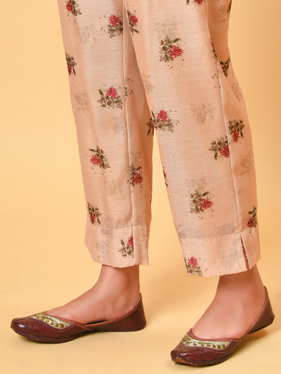 A Rose printed Ecru Kurta, Pant and Dupatta set