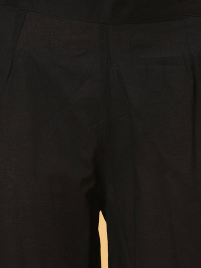A Cherry black printed kurta with a black pant and Lime green chanderi dupatta