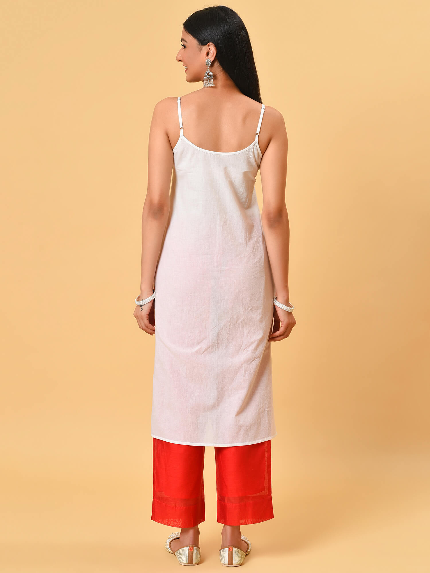 Poppy red and white chanderi kurta pant and dupatta