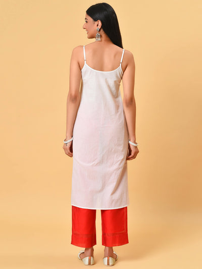 Poppy red and white chanderi kurta pant and dupatta