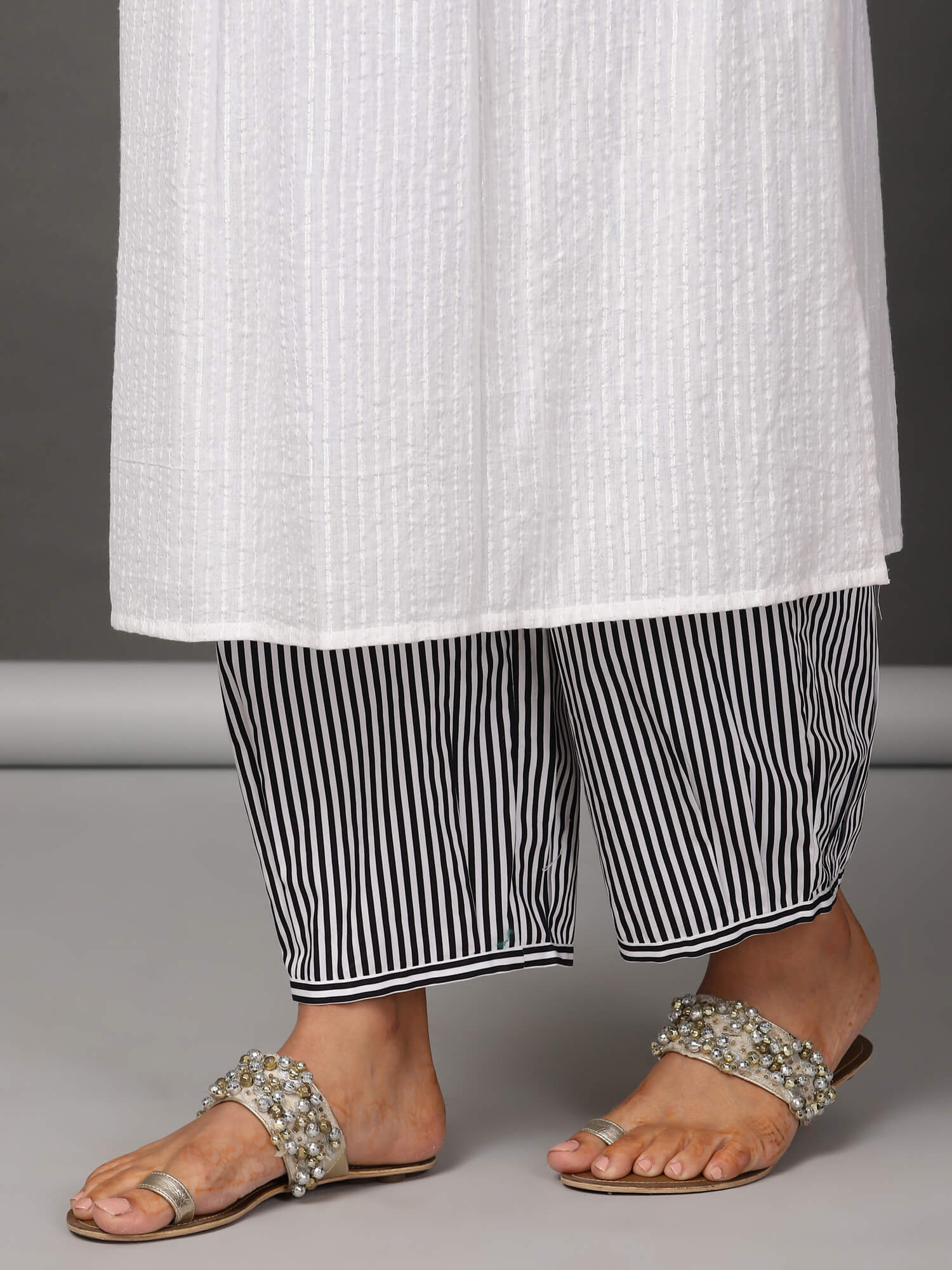 White Pleated Kurta, Pants & Jacket Set