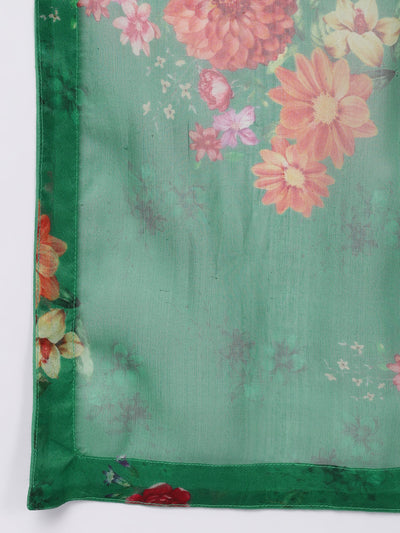 Green Art Silk Kurta, Pants & Dupatta Set