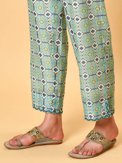Printed Chanderi Kurta- Pant & Dupatta Set