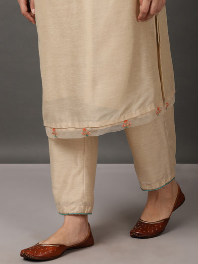 Beige Ecru Chanderi Kurta And Pant With Dupatta & Camisole