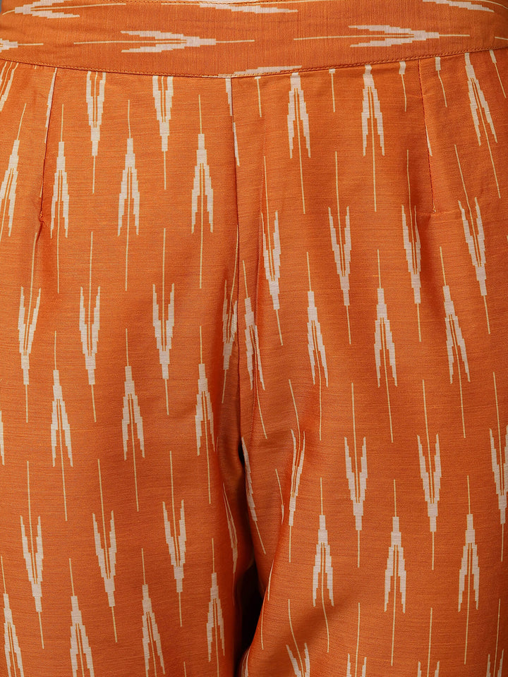Mustard Ikat A Line Kurta And Pant With Dupatta & Camisole