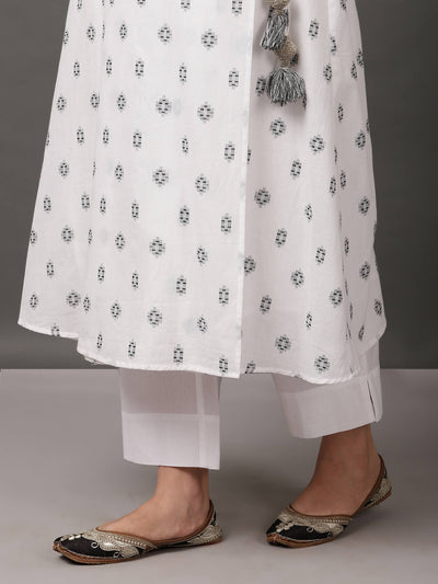 White Anarkali Kurta With Inner Jacquard Pattern & Palazzo