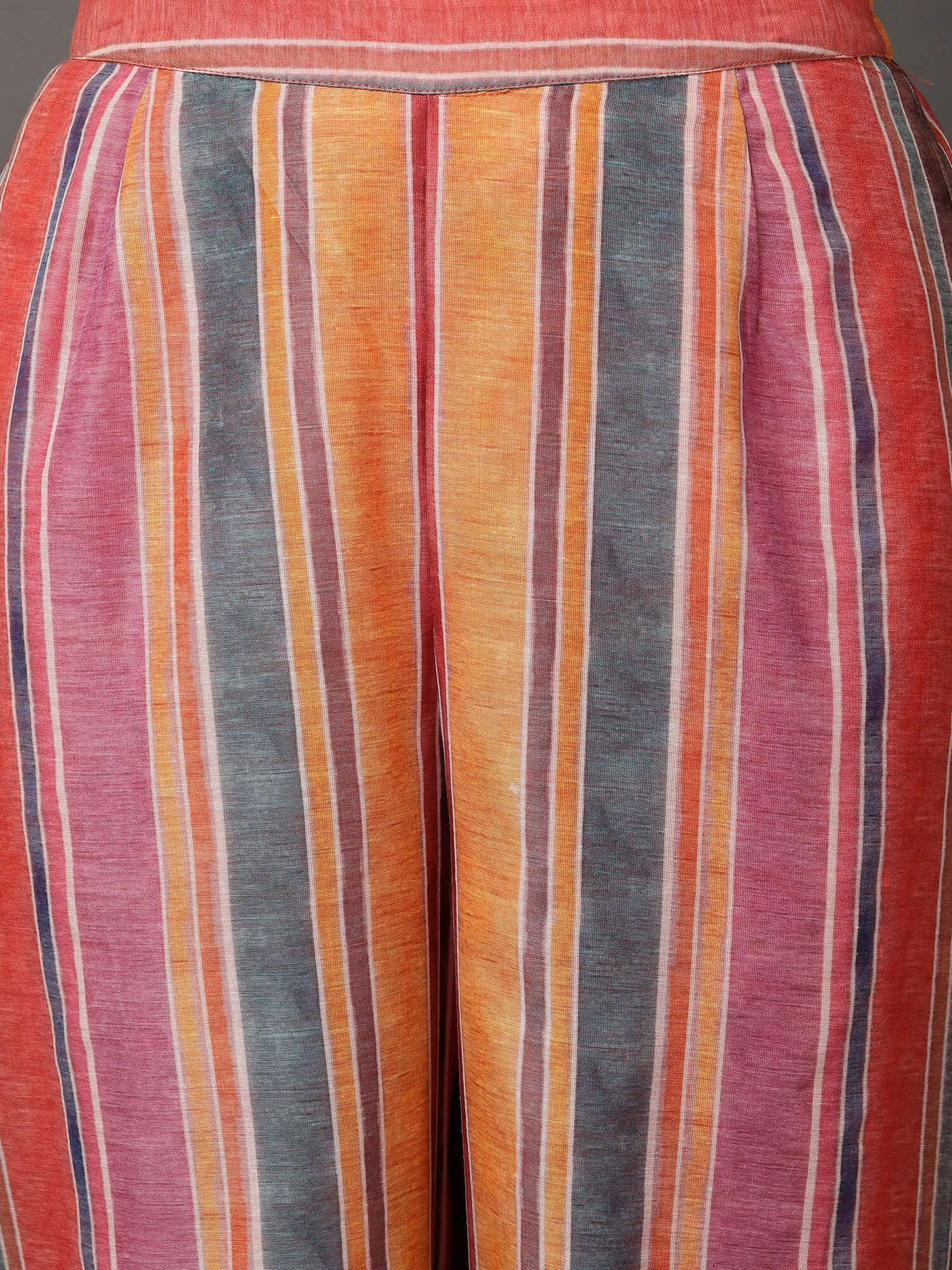 Multi-Color Stripe Chanderi Kurta And Pant With Camisole