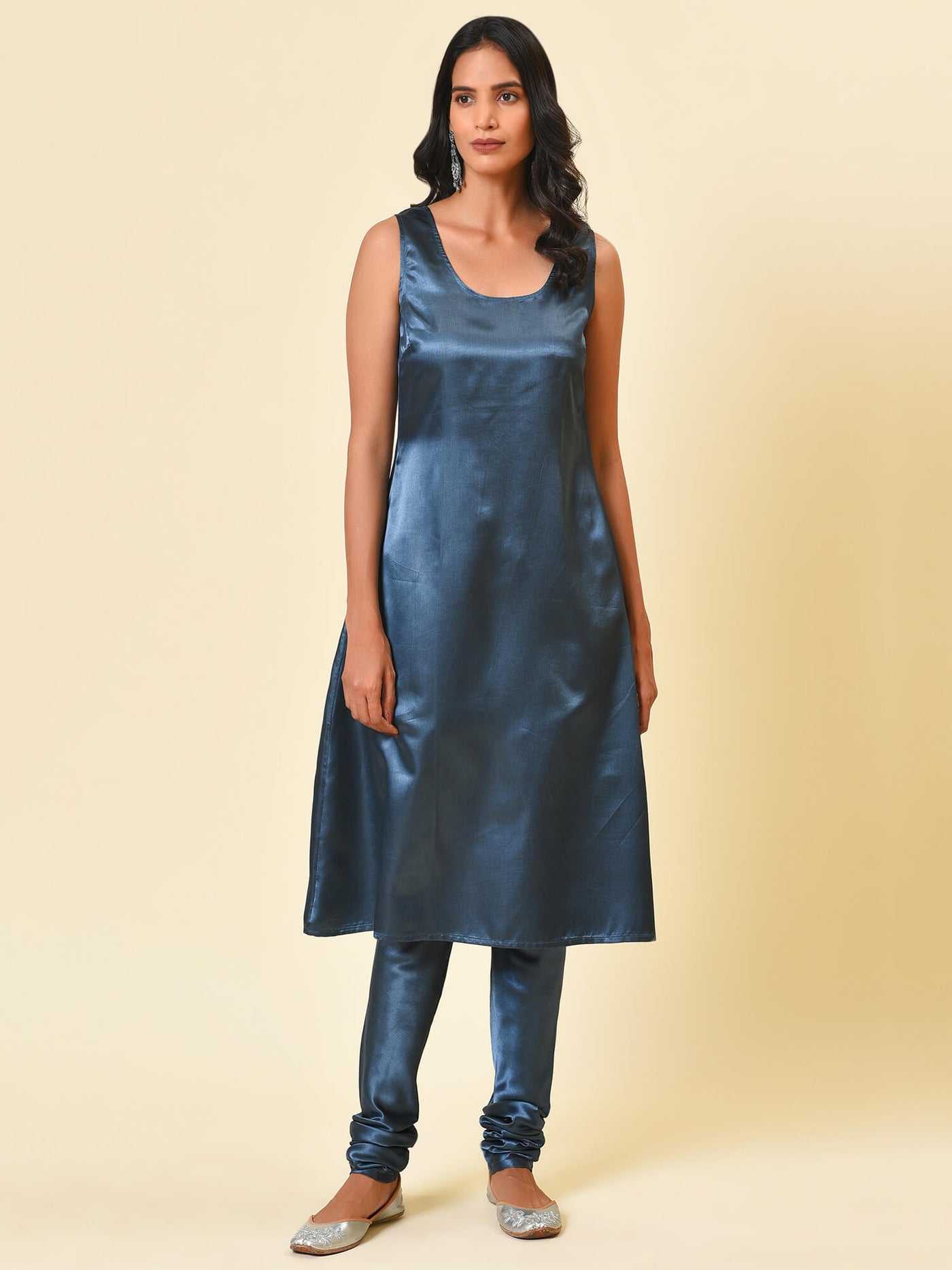 Printed Chanderi Kurta & Mirror work Jacket