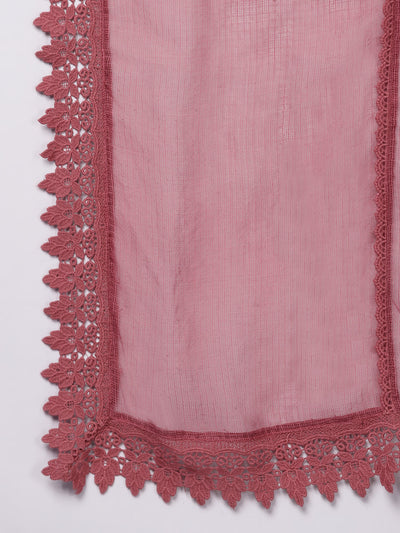Pink Cotton Kurta, Pants & Dupatta Set