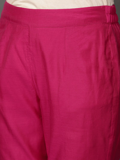 Fuchsia Pleated Chanderi Kurta & Pants Set