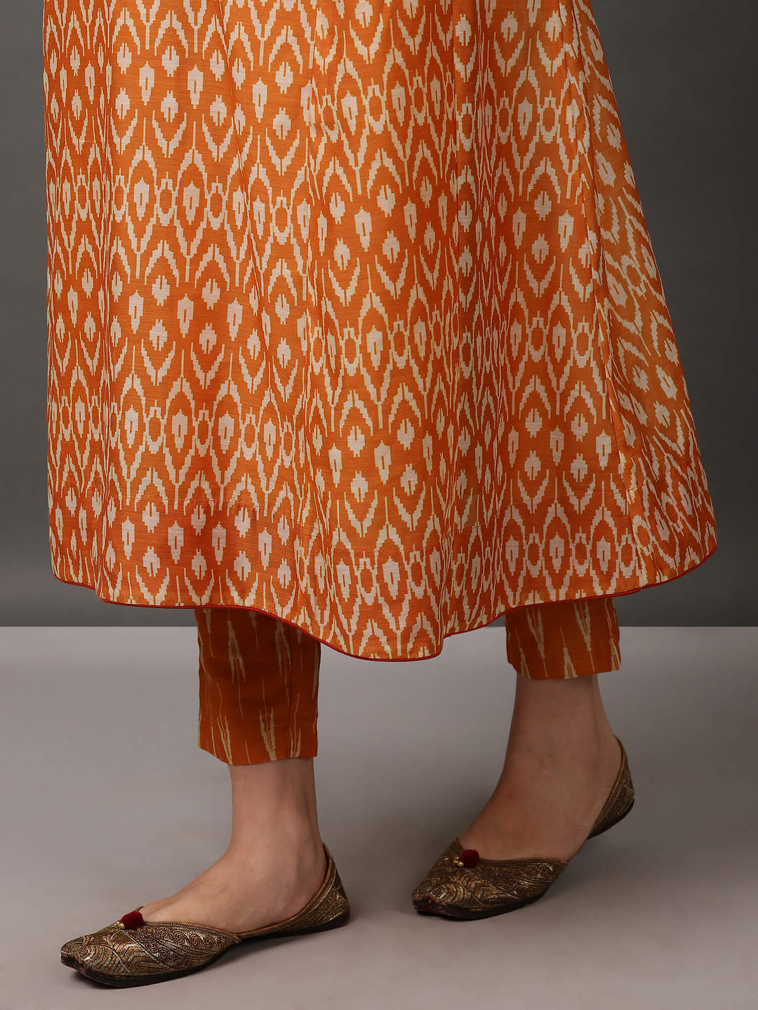 Mustard Ikat A Line Kurta And Pant With Dupatta & Camisole