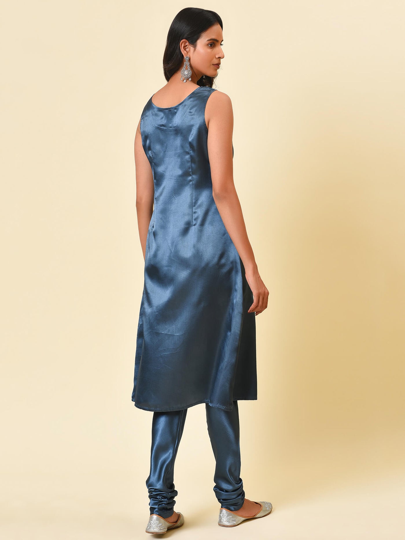 Printed Chanderi Kurta & Mirror work Jacket