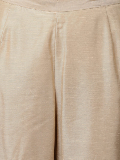 Beige Ecru Chanderi Kurta And Pant With Dupatta & Camisole
