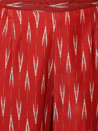 Maroon Ikat A Line Kurta And Pant With Dupatta & Camisole