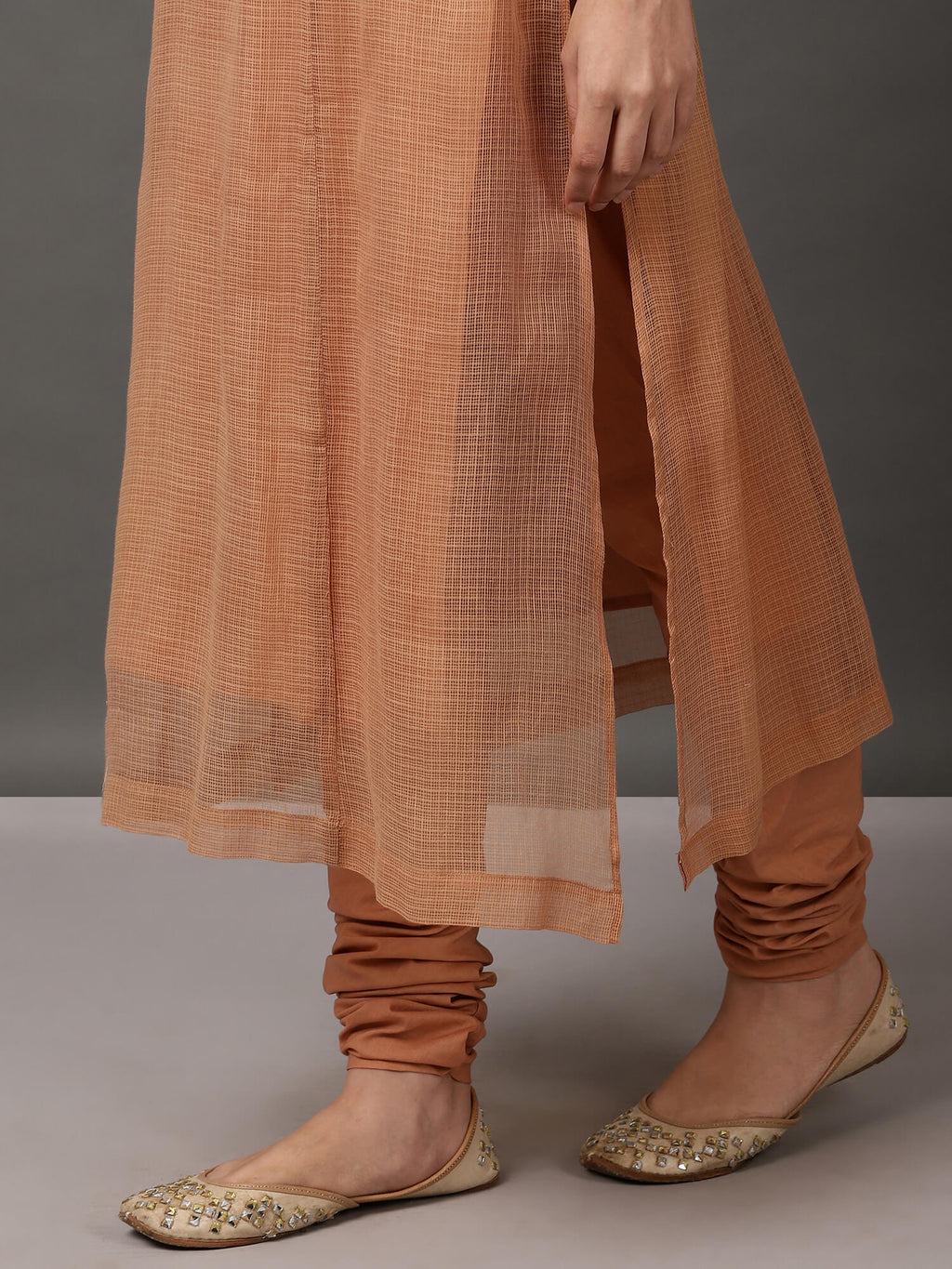 Beige Kalidaar Kurta Set with Churidar & Dupatta