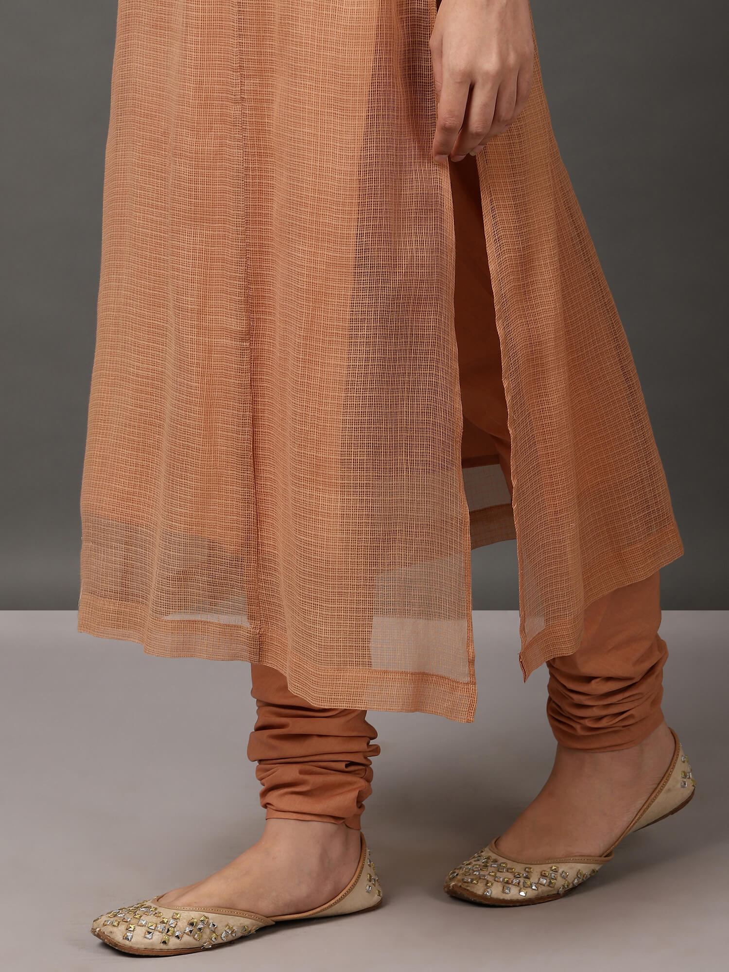 Beige Kalidaar Kurta Set with Churidar & Dupatta