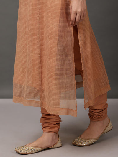 Beige Kalidaar Kurta With Churidar & Inner With Dupatta