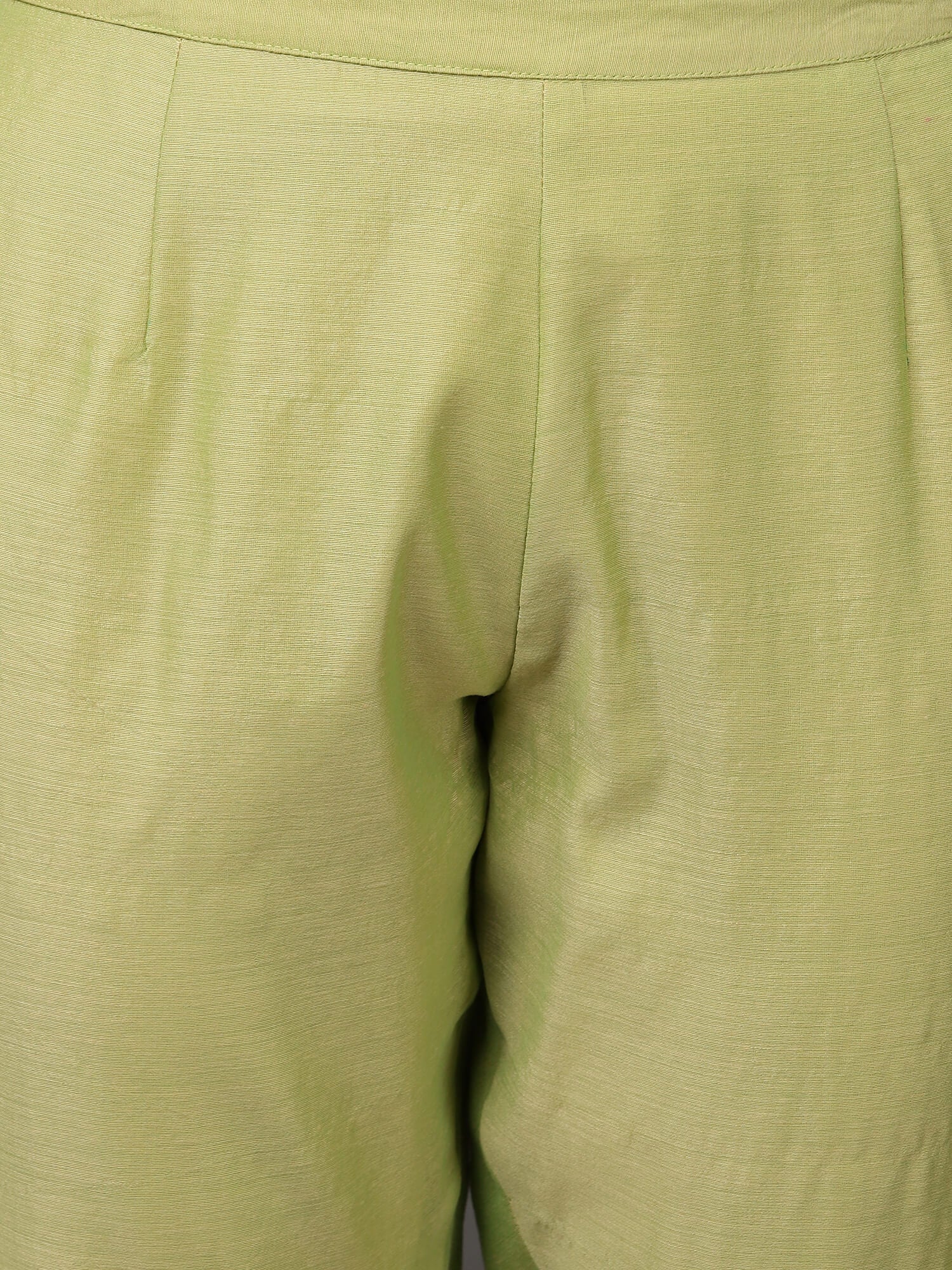 Lime Green Solid Kalidar Chanderi Kurta And Pant With Dupatta & camisole