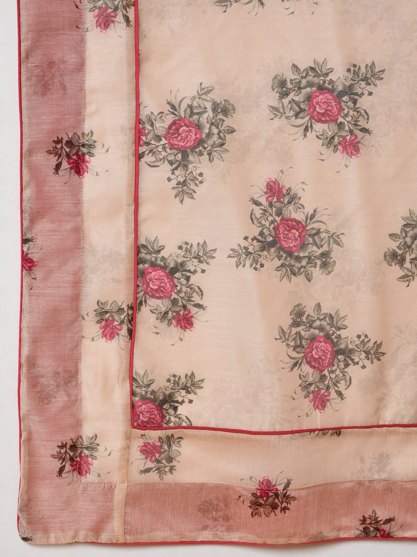 A Rose printed Ecru Kurta, Pant and Dupatta set