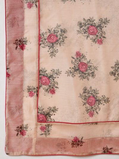 A Rose printed Ecru Kurta, Pant and Dupatta set