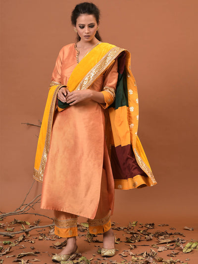 Winter wheat Kurta, Pant with a Velvet Shawl