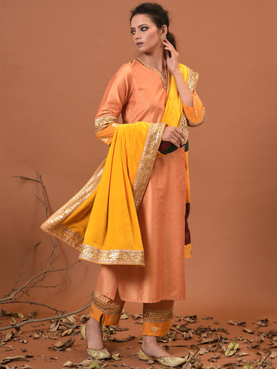 Winter wheat Kurta, Pant with a Velvet Shawl